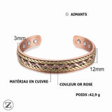 bracelet magnétique en cuivre pur, combine la puissance de ses 6 aimants aux vertus apaisantes et ses propriétés anti-inflammatoires du cuivre.